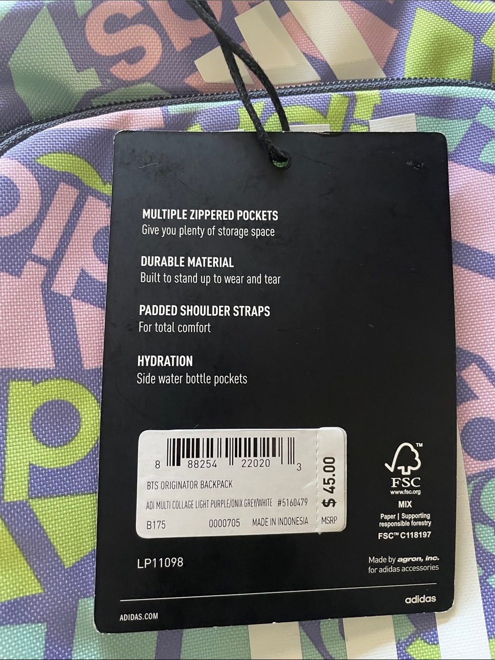 adidas Multicolor Logo Backpack in Purple, Mint & Lime - Picture 16 of 16
